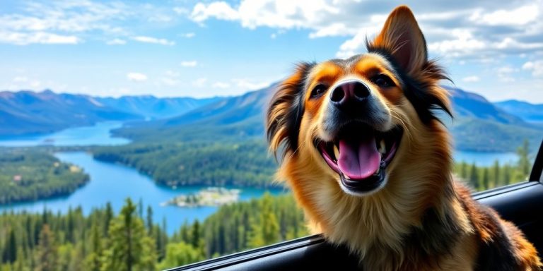 Dog enjoying a scenic road trip in British Columbia.