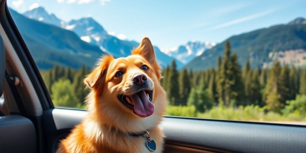 A dog enjoying a road trip with scenic BC views.